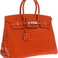 Hermes 35cm Shiny Orange H Porosus Crocodile Birkin Bag with Palladium Hardware