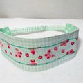 Bandeau Cheveux Fille Réversible Headband "Papillons, Vichy et Pois" vert menthe