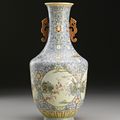 A fine blue-ground 'famille-rose' vase, Qing dynasty, Daoguang period (1821-1850), Shende Tang mark