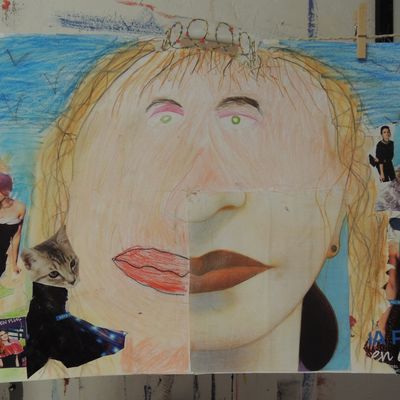 LES GRANDS PORTRAITS (crayons de couleurs et collages 50X65cm))