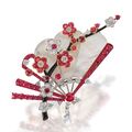 Gem-set, mother-of-pearl, lacquer and diamond 'Chinese fan' brooch