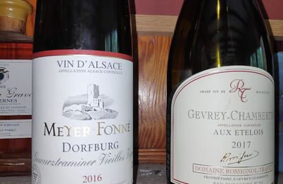 Alsace : Meyer-Fonné : Gewurztraminer Dorfburg 2016, Gevrey-Chambertin : Rossignol-Trapet : Aux Etelois 2017