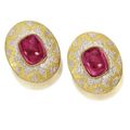 Pair of 18 karat gold and rubellite earclips, Buccellati