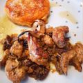 Poulet rôti, safran, noisettes et miel