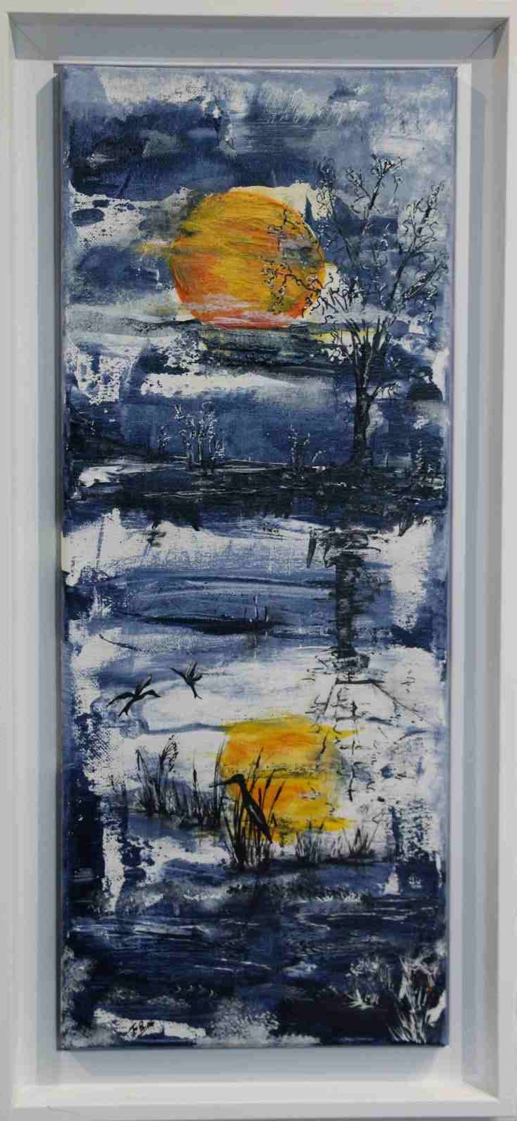 le héron est revenu-20X50 cm-cadre blanc-acryl 2021 (n°185) ND,