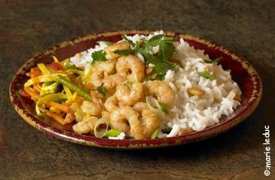 Crevettes à la Thaï, cacahuètes, noix de coco