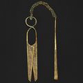 A very rare gilt-bronze scissors and tweezers set, Tang dynasty (618-907)