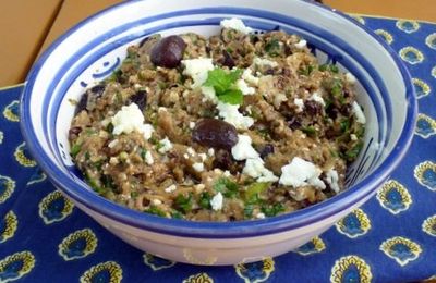 Tartinade d'aubergines, aux herbes, olives noires et féta 