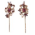 A Pair of Ruby, Gold and Pearl Hairpins. Ming Dynasty, Wan Li, 16th Century