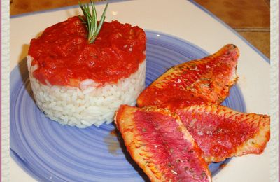 FILETS DE ROUGETS AU FOUR, TOMATES, VIN BLANC ET RIZ