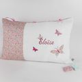 Coussin personnalisé 50x30 cm Liberty Betsy ann sweet pink appliqué Papillon et prénom