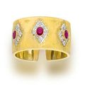 A ruby, diamond and eighteen karat gold cuff bracelet, Buccellati