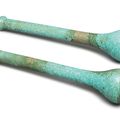 A pair of turquoise-glazed and slip-decorated brush handles, Qing dynasty, Daoguang period
