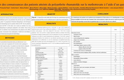 SFR 2014 - Evaluation des connaissances des patients atteints de polyarthrite rhumatoïde sur le MTX à l’aide d’un questionnaire
