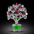 Art Deco ruby, diamond, emerald and jade jardinière brooch by Cartier, Paris