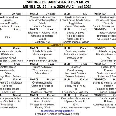Menus du 29.03.21 au 21.05.21