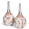 A pair of chinese porcelain iron-red and gilt decorated pear-shaped vases, Kangxi period (1662-1772)