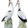 A pair of  Chinese Export figures of cranes. Qing dynasty, Qianlong period