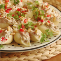 Où comment manger sans trop de vaisselle : ASSIETTE DE CONCHIGLIE FARCIS RICOTTA, THON, PARMESAN, POIVRON & TOMATE SECHEE