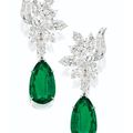 Impressive pair of emerald and diamond pendent earrings, Harry Winston
