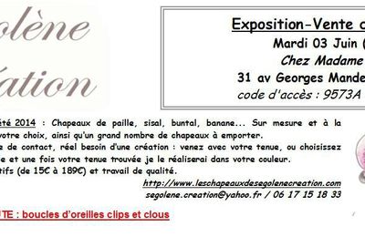 Expo vente de chapeaux le 03 juin