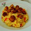 Risotto safrané au poivron, pétoncles au vinaigre balsamique