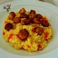 Risotto safrané au poivron, pétoncles au vinaigre balsamique