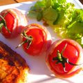 Brochettes de tomates au lard