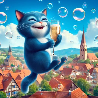 Un chat bleu déguste un verre de crémant d'Alsace