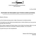 Formulaire de réinscription pour l'année scolaire 2020-2021