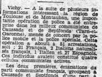 Arrestations communistes en 1941 dans le 82