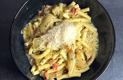Pâtes à la pancetta et aux chicons