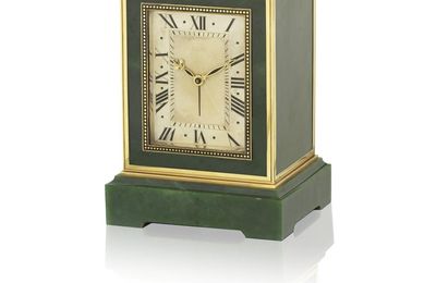 An Art Deco nephrite and gold Grande Sonnerie desk clock, by Cartier, Circa 1925