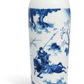 A blue and white 'figural' sleeve vase, Transitional period, mid-17th century