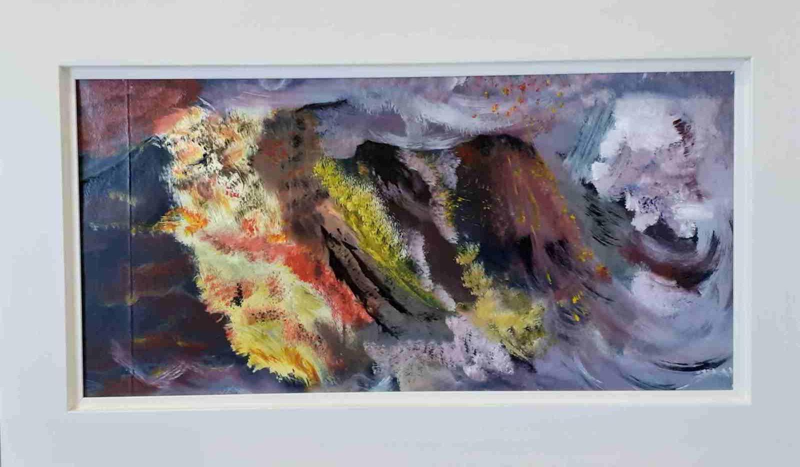 Colères de la Terre, acryl sur cuir, 60X30cm (n°176) cadre blanc,