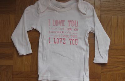 Maillot de corps/sous-vêtement blanc inscription "I love you" rose Kitchoun 24 mois - 50 cents -