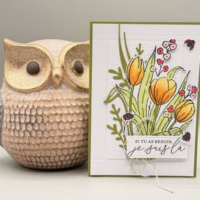 Carte printanière en relief : fleurs et coccinelles à l’honneur