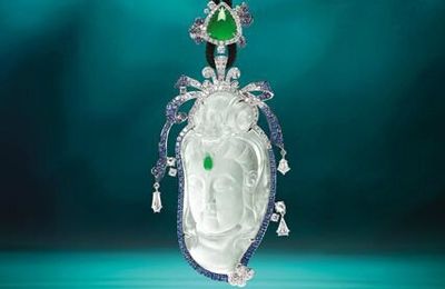 Icy Jadeite 'Guanyin', Jadeite, Sapphire and Diamond Pendant, Alessio Boschi