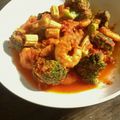 Crevettes sautées au curry tomates et brocolis