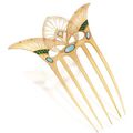 Gold, tortoiseshell, opal and enamel hair comb, Georges Fouquet, France, circa 1905-1908