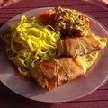 Dinde en habit italien, pâtes au pesto