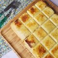 Croque quiche poireaux , roquefort, noix et miel 