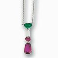 An emerald, diamond and ruby pendent necklace