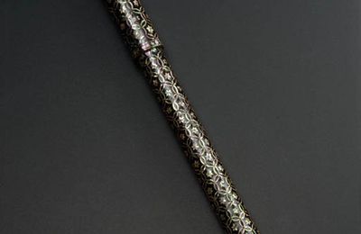 A rare mother-of-pearl-inlaid black lacquer brush, Ming dynasty (1368-1644) 