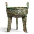 A rare archaic bronze ritual food vessel, ding, Shang dynasty, 12th century BC