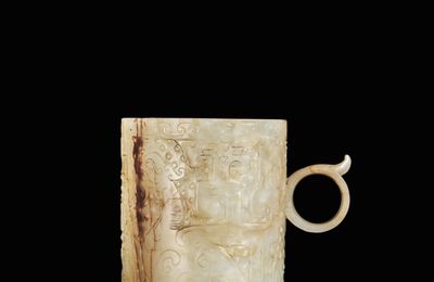 A pale green jade cylindrical cup, Song - Ming dynasty