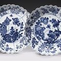 A pair of blue and white saucer dishes - Kangxi 