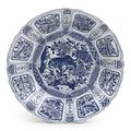A Chinese late Ming blue and white 'kraak porselein' charger . Circa 1595-1610 