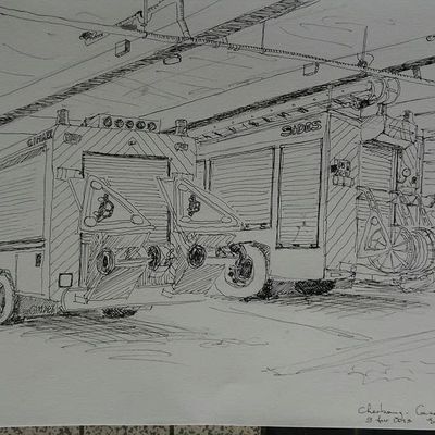 Quelques dessins de la caserne des pompiers de Cherbourg (Amont Quentin)...