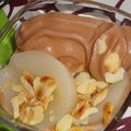 Poires au sirop, mousse très légère poire/chocolat